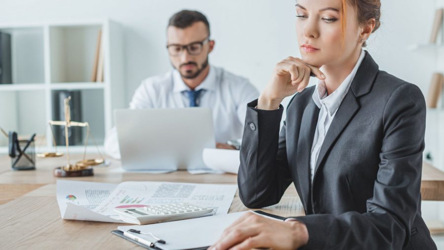 office worker checking documents